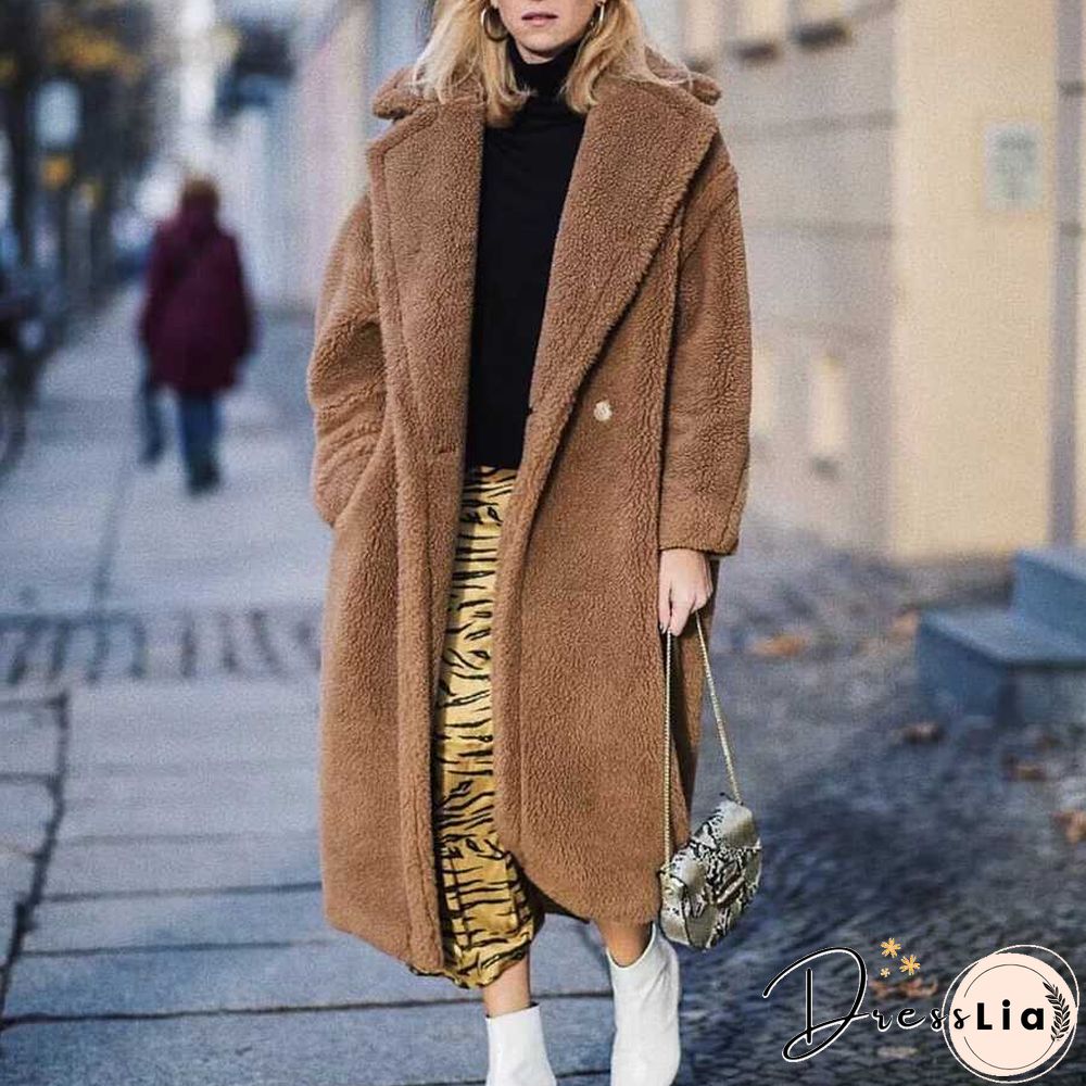Long Faux Fur Camel Teddy Coat Maxi Jackets