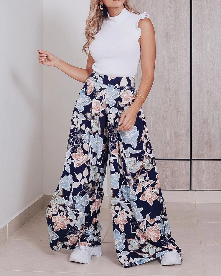 Two-piece set of agaric top print pants