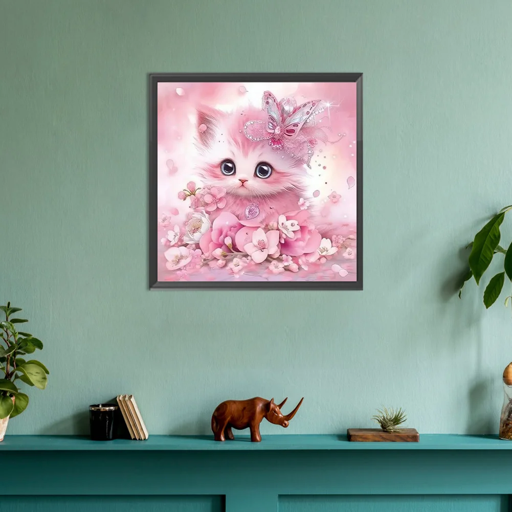 Diamond Painting - Full Round Drill - Pink Cute Cat(Canvas|30*30cm)