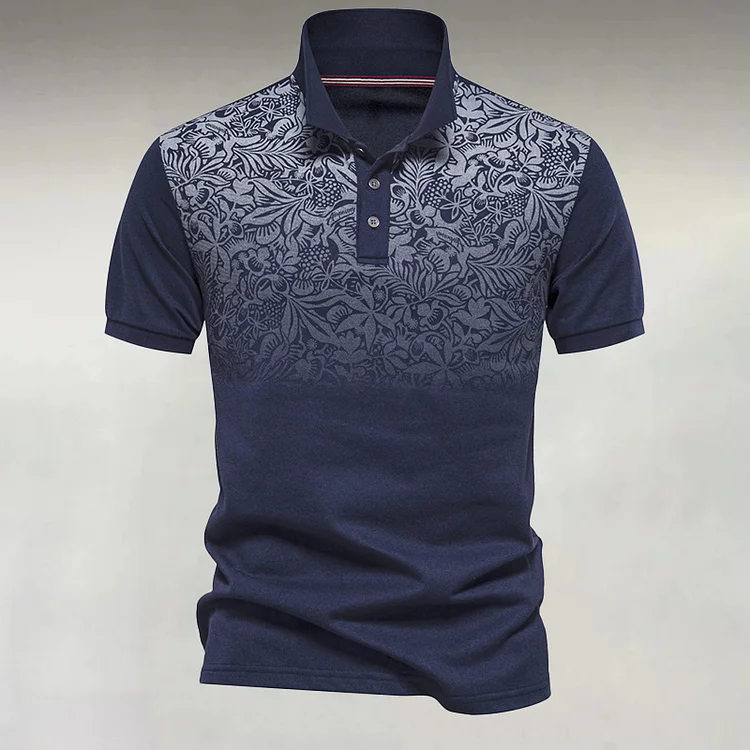 Men's Business Casual Gradient Floral Pattern Short Sleeve Cotton Polo Shirt