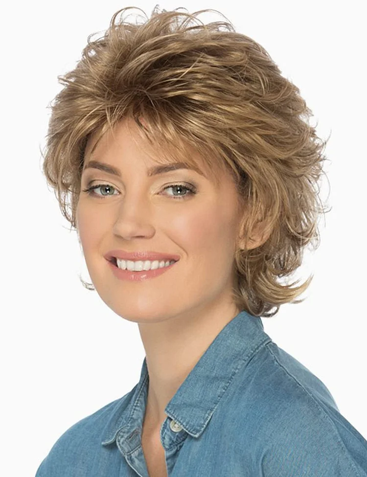 Short Mixed Blonde Layered Wigs for White Women