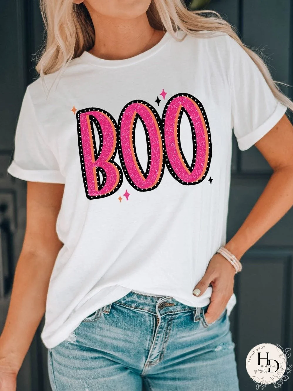 BOO Letter Graphic Tee - White Shift Silhouette