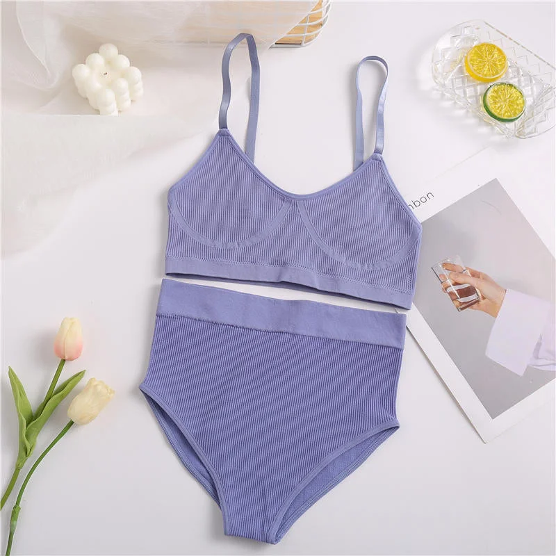 2PCS Bra Set Women Sexy Bralette Sexy Female Underwear Lingerie Ribbed Tops Girls Fashion Brassiere Basic Stretchy Tank Crop Top
