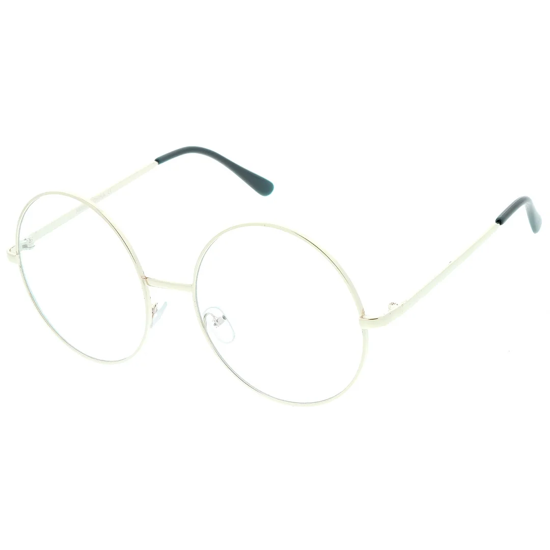 Oversize Metal Frame Slim Temple Clear Lens Round Eyeglasses 60mm