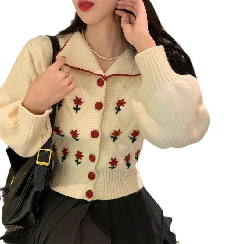 Toloer Toloer Embroidered Sweater Sweater Female 2024 Autumn And Winter New Chic Top Design Sense Niche Cardigan Coat Female-Outfit Ideas