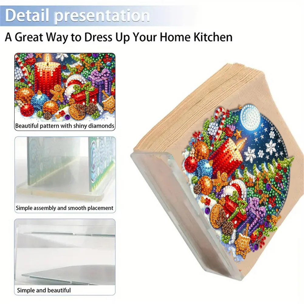 5D DIY Christmas Candle Acrylic Double Sided Diamond Art Paper Towel Storage Rack Decor