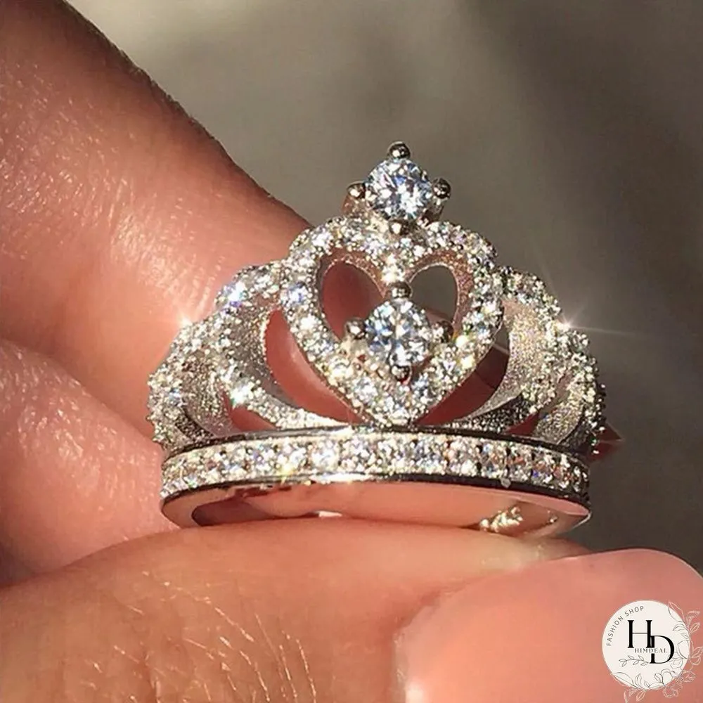 925 Sterling Silver Luxury Gemstone Engagement Rings for Women Crown Shape Diamond Wedding