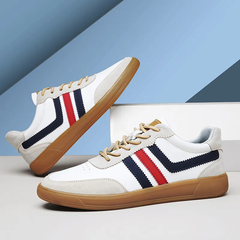 Men's Retro Leather Trainers - Suede Trim Court Sneakers &ndash; view 2