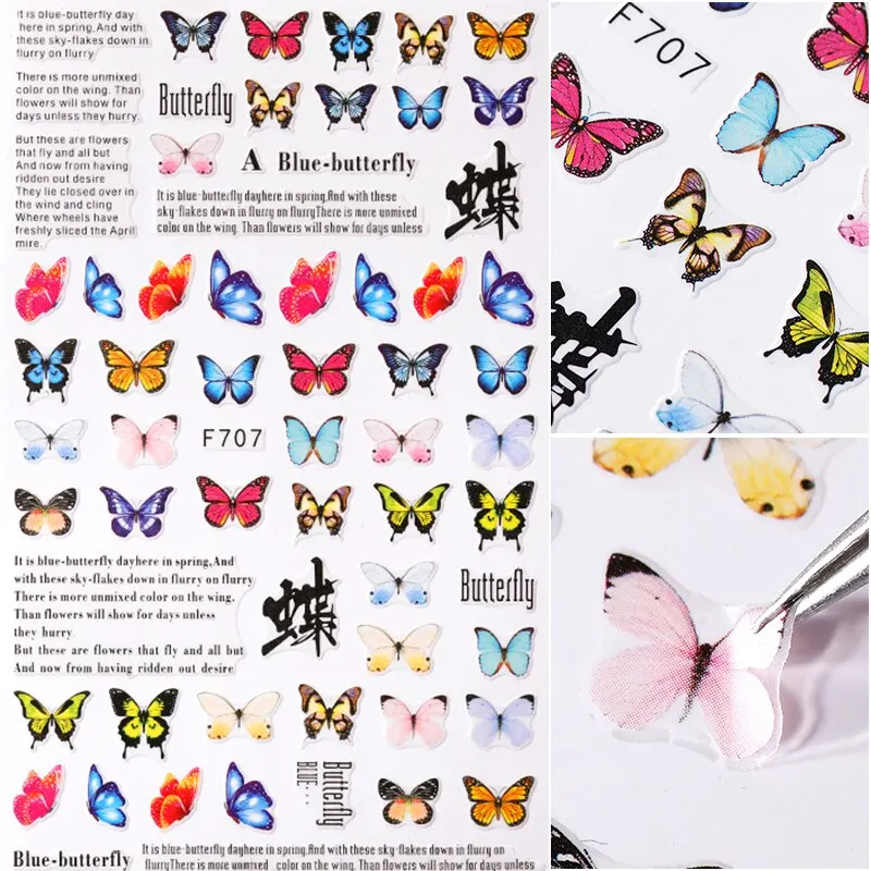 1 Sheet Valentine's Day 3D Nail Art Sticker Butterfly Colorful Nail Decals Fairy Tales Transfer Sliders Nail Decorations DIY