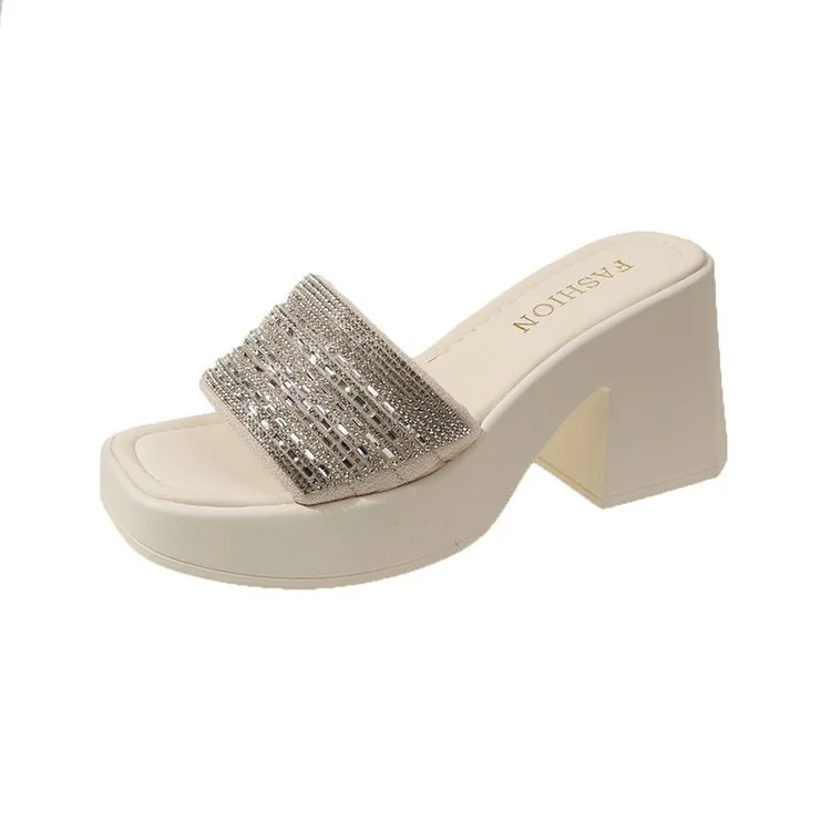 Wongn Wongn Summer New Fashion Women's Shoes Water Diamond One-Word Waterproof Platform Thick With Cool Drag High Heel Slippers Female