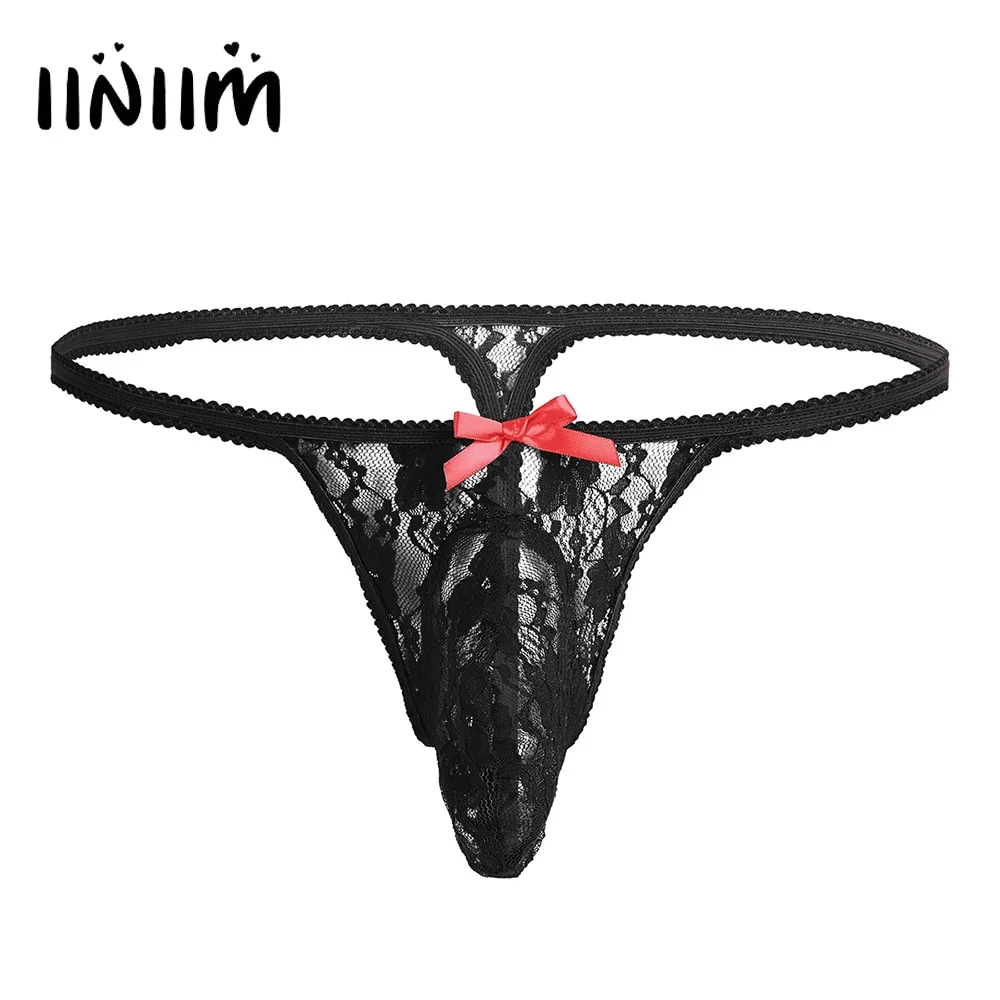 Uaang Men Lingerie Panties Lace See Through Bulge Pouch Open Butt Bikini Gay Homme Sissy 3429