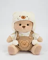 Getahug White Mink Hat Brown Overalls Bear | Handmade Jointed Teddy Bear Gift