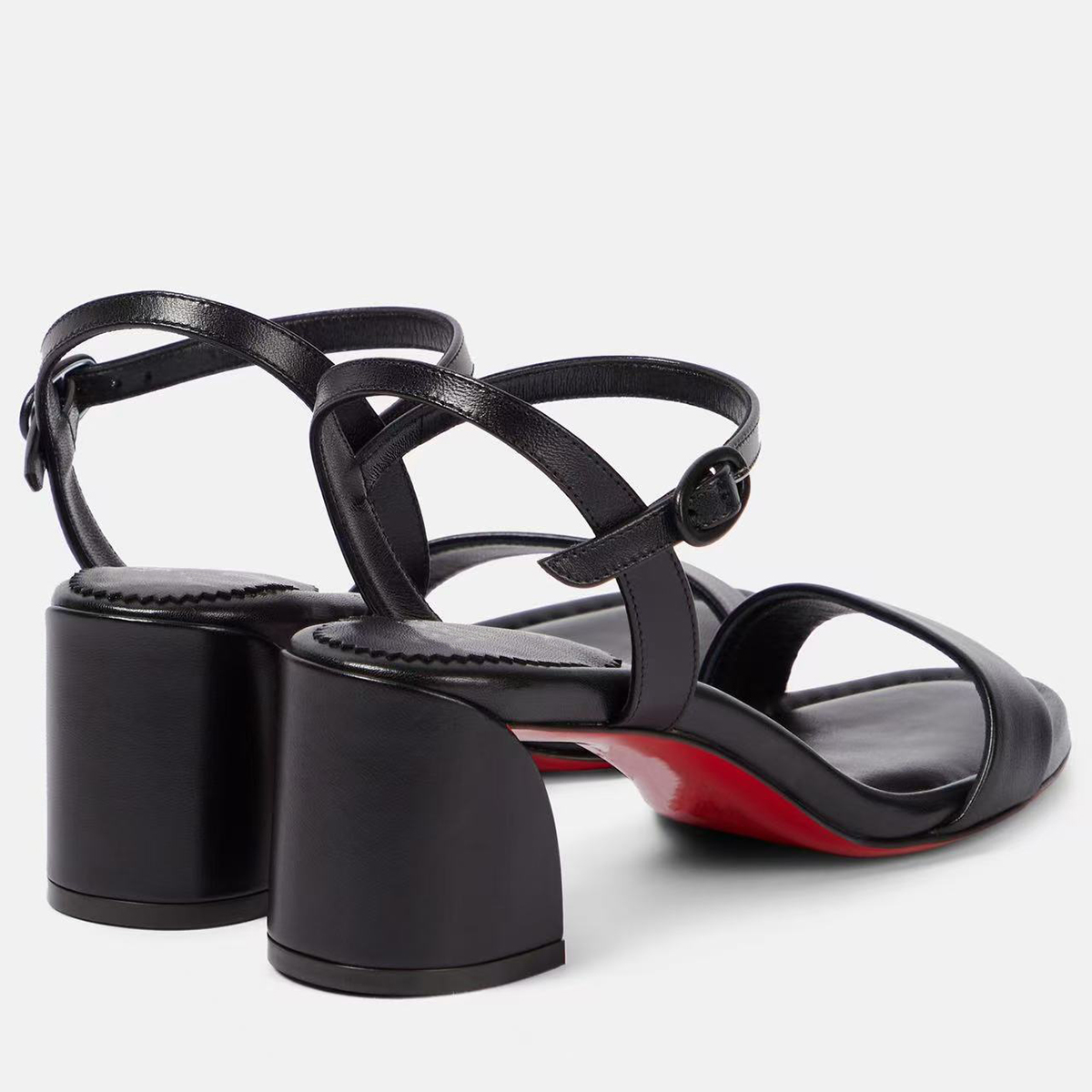 55mm Women's Thick Mid-Heel Round Toe Open Toe Red Bottom Sandals-MERUMOTE