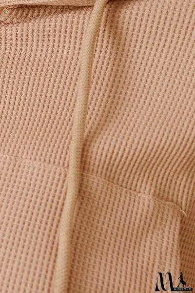 MidiSono - Waffle-Knit Drawstring Zip Up Hoodie