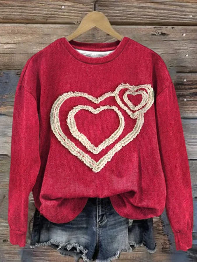 Women'S Heart Print Long Sleeve Sweatshirt