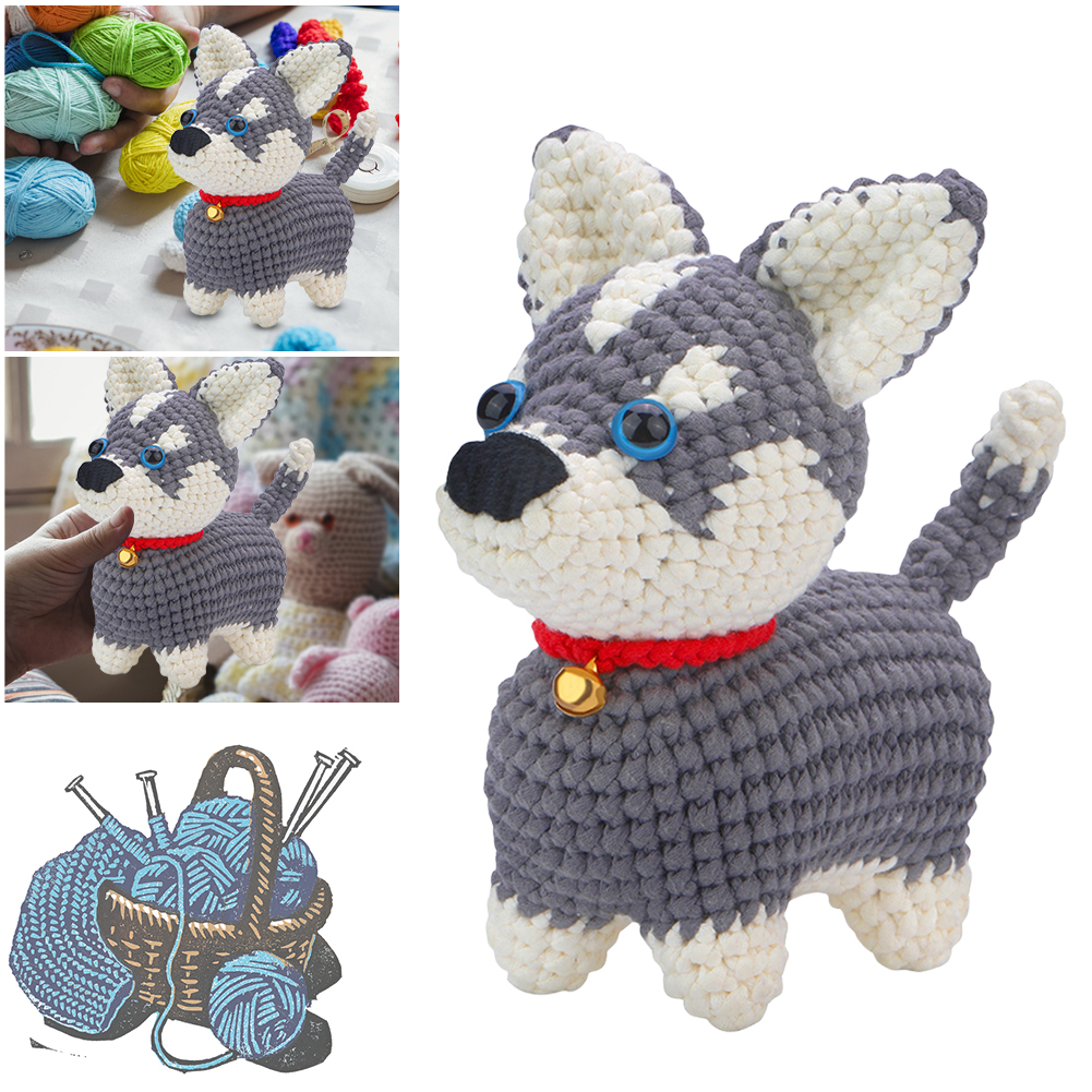 Knitted Puppy Kit with Video Tutorials Handmade Dogs Knit Tool Set for Beginners