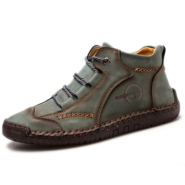 Men Vintage Microfiber Leather Hand Stitching Soft Ankle Boots