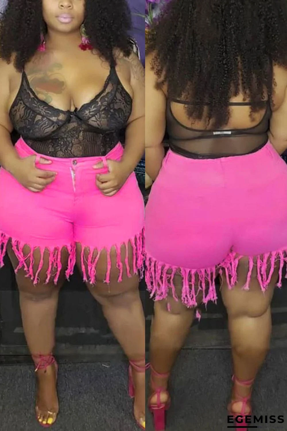 Rose Red Fashion Sexy Solid Tassel Plus Size Jeans | EGEMISS