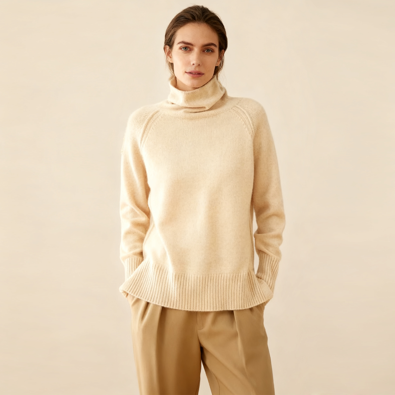 Women's Cashmere Knitted Sweater Semi-turtleneck Soft and High-end REAL SILK LIFE