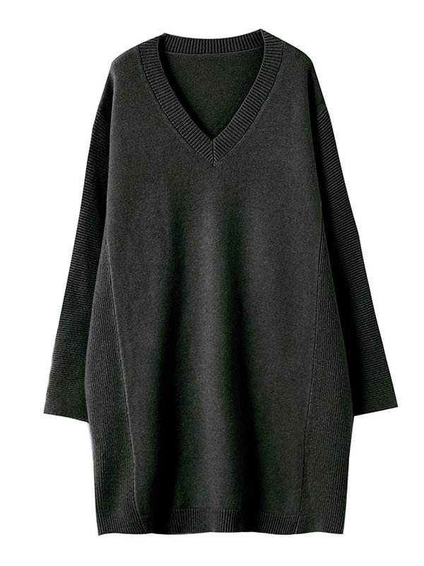 Simple Looose 5 Colors V-Neck Knitting Dress