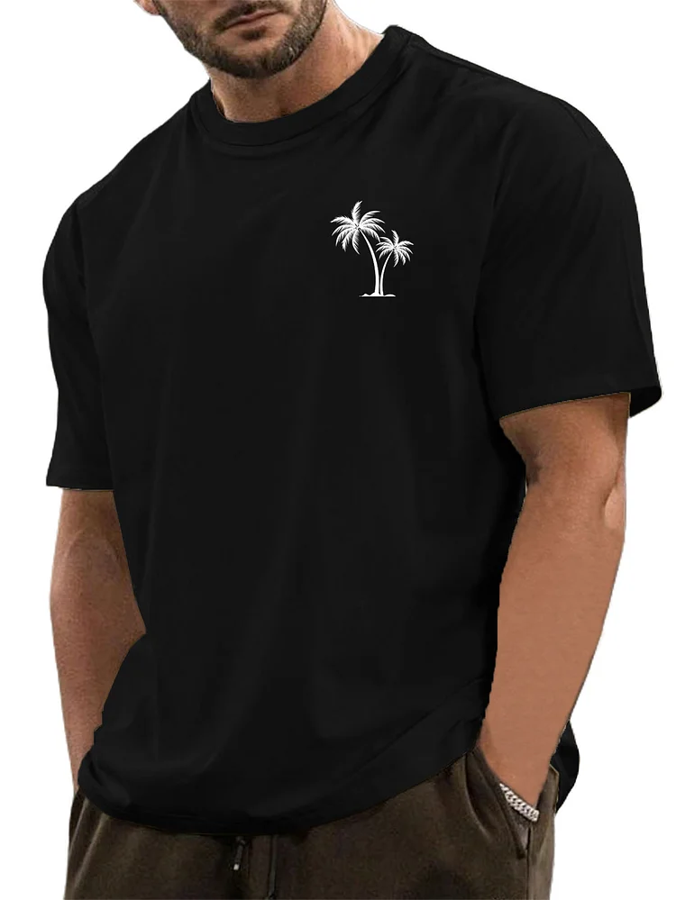 Men's Cotton 160g Basic Hawaiian Palm Tree Print Short Sleeve T-Shirt
