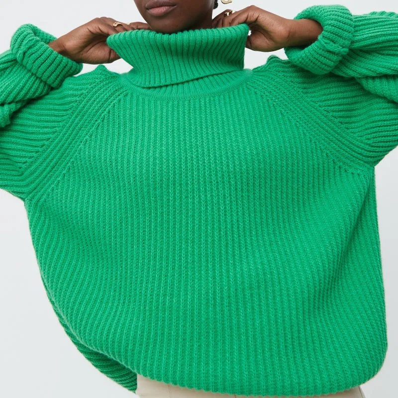 UForever21 Back To School Women's Turtleneck Long Sleeve Sweater Knitted Green Casual Female 2022 Autumn Winter Jumper Elegant Ladies Pullover Sweaters