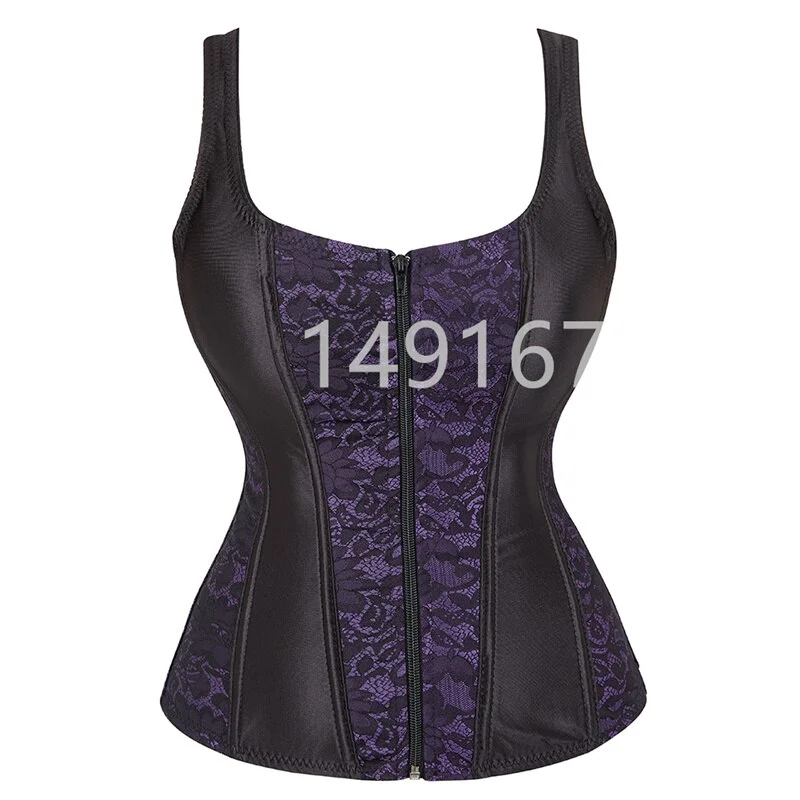 Billionm Sapubonva Corset Women Sexy Vest with Straps Lace up Overbust Cheap Flower Print Zip Brocade Gothic Halter Corsets Bustiers Tops