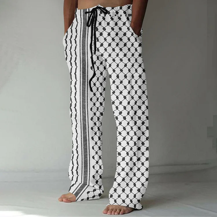 Men's Be Free And Peace Forever Print Linen Blend Pants