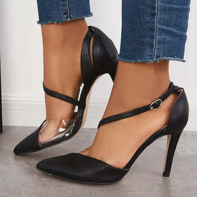HUXM Pointed Toe Stiletto High Heels Ankle Strap Dress Pumps