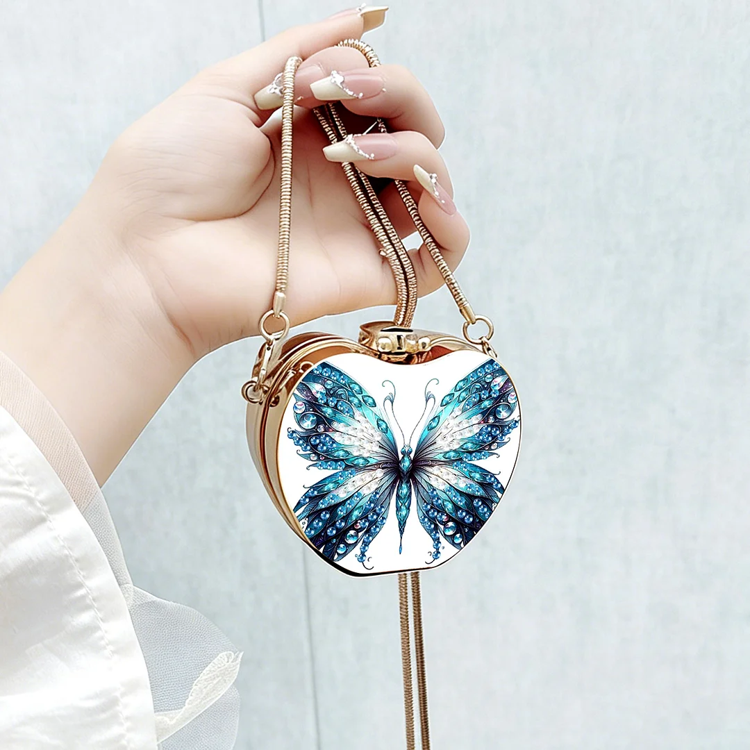 Butterfly D DIY Acrylic Love Diamond Art Painting Card Case Wallet with Chain Small Diamond Painting Crossbody Bag for Adults Women Girls Gift