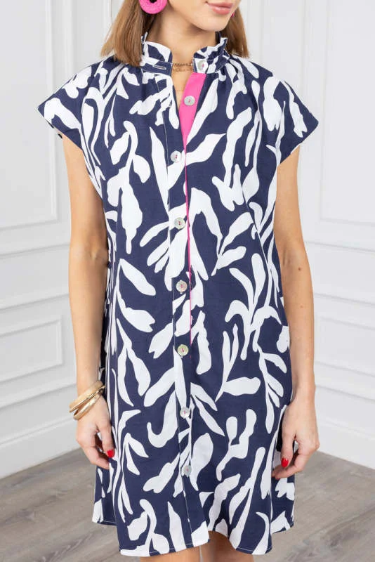 Navy Abstract Floral Dress