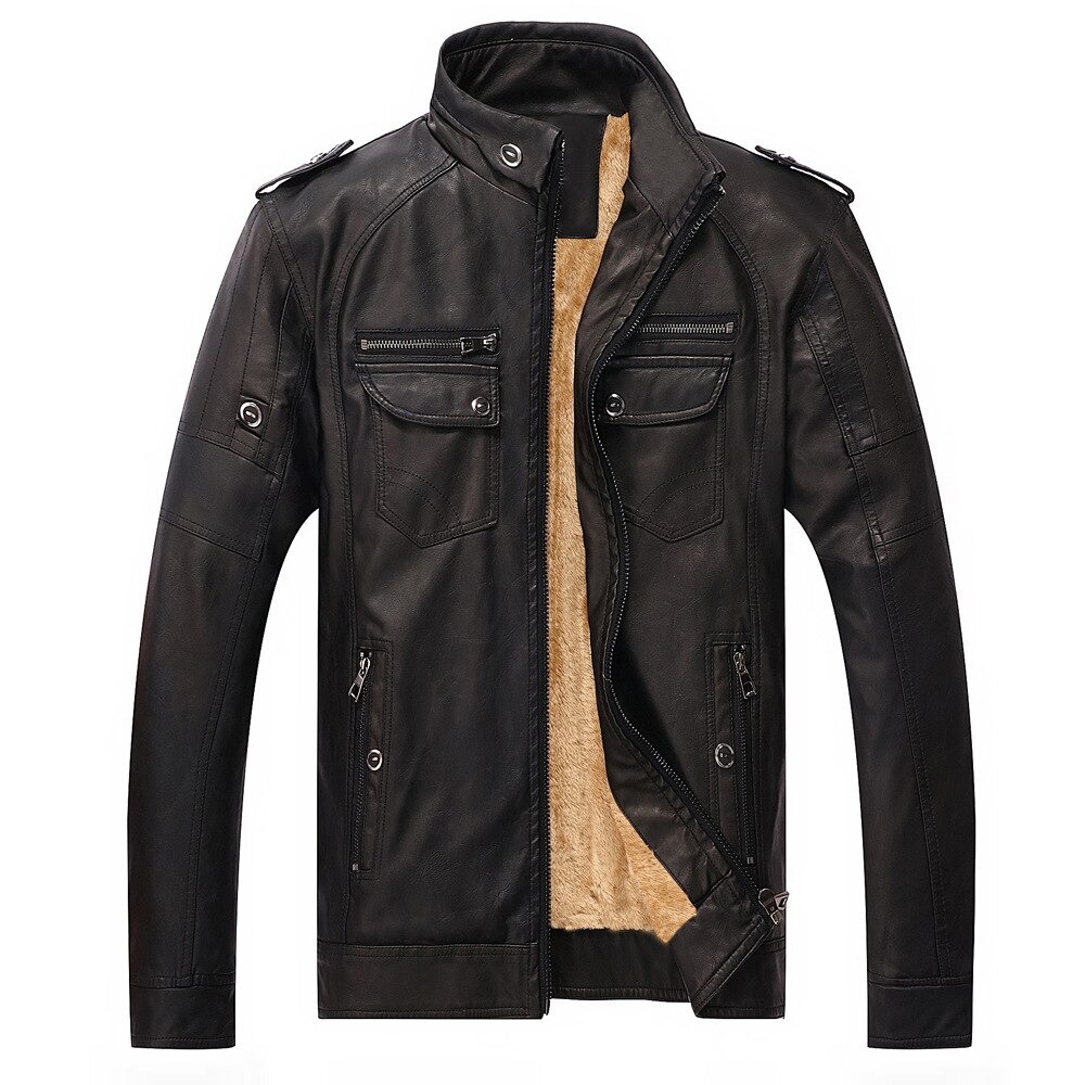 winter Mens Flight Jacket Plus Size 3XL 4XL Long Sleeve Faux Leather Loose Vintage Pu Leather Yellow Thick Warm Jacket Male Coat