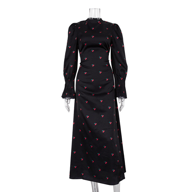 Ootddress Printed Bandage Fashion Long Dress Ladies Elegant Satin High Street Party Dress Casual Long Sleeve Patchwork Maxi Dress