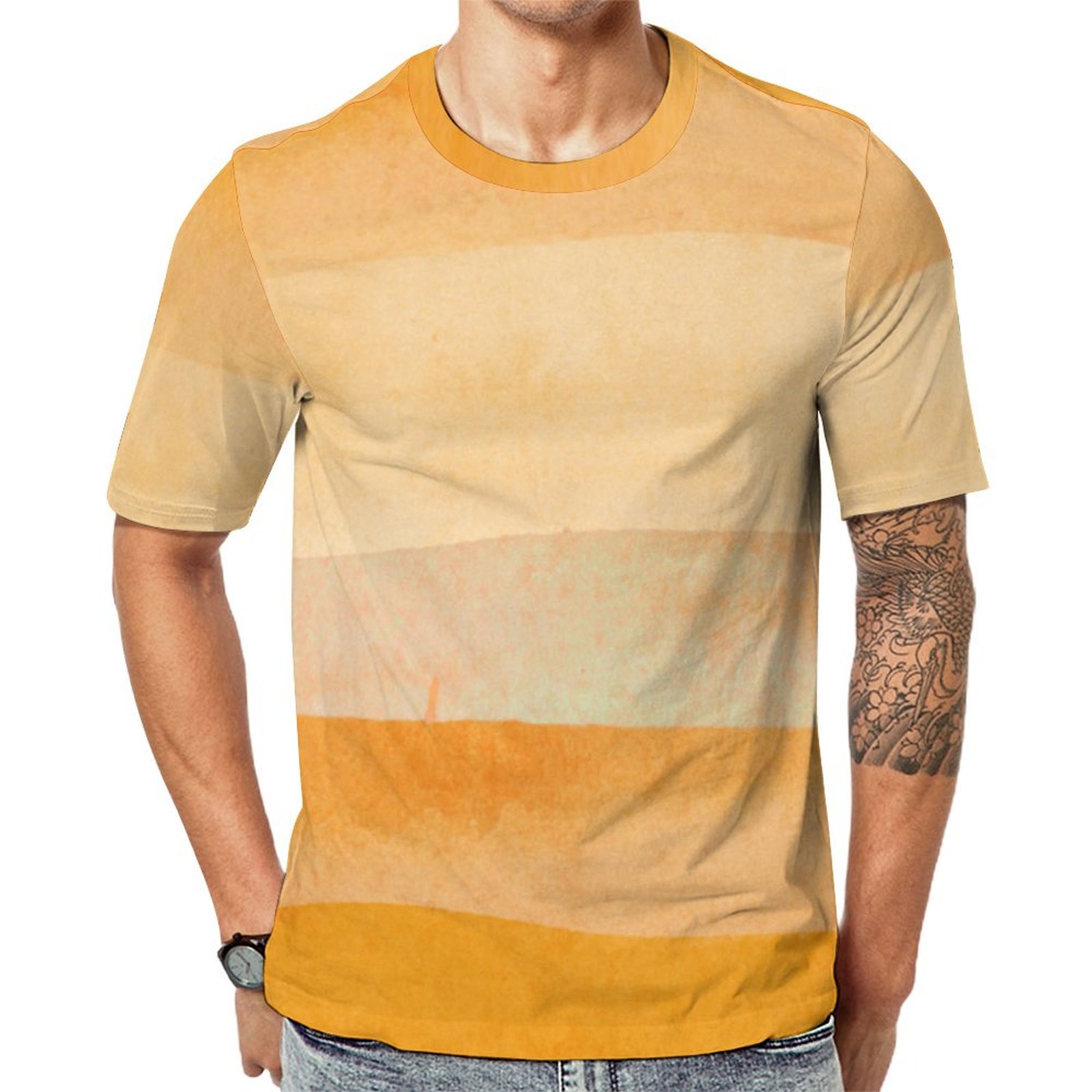 Gold And Peach Paint Striped Short Sleeve Print Unisex Tshirt Summer Casual Tees for Men and Women Coolcoshirts