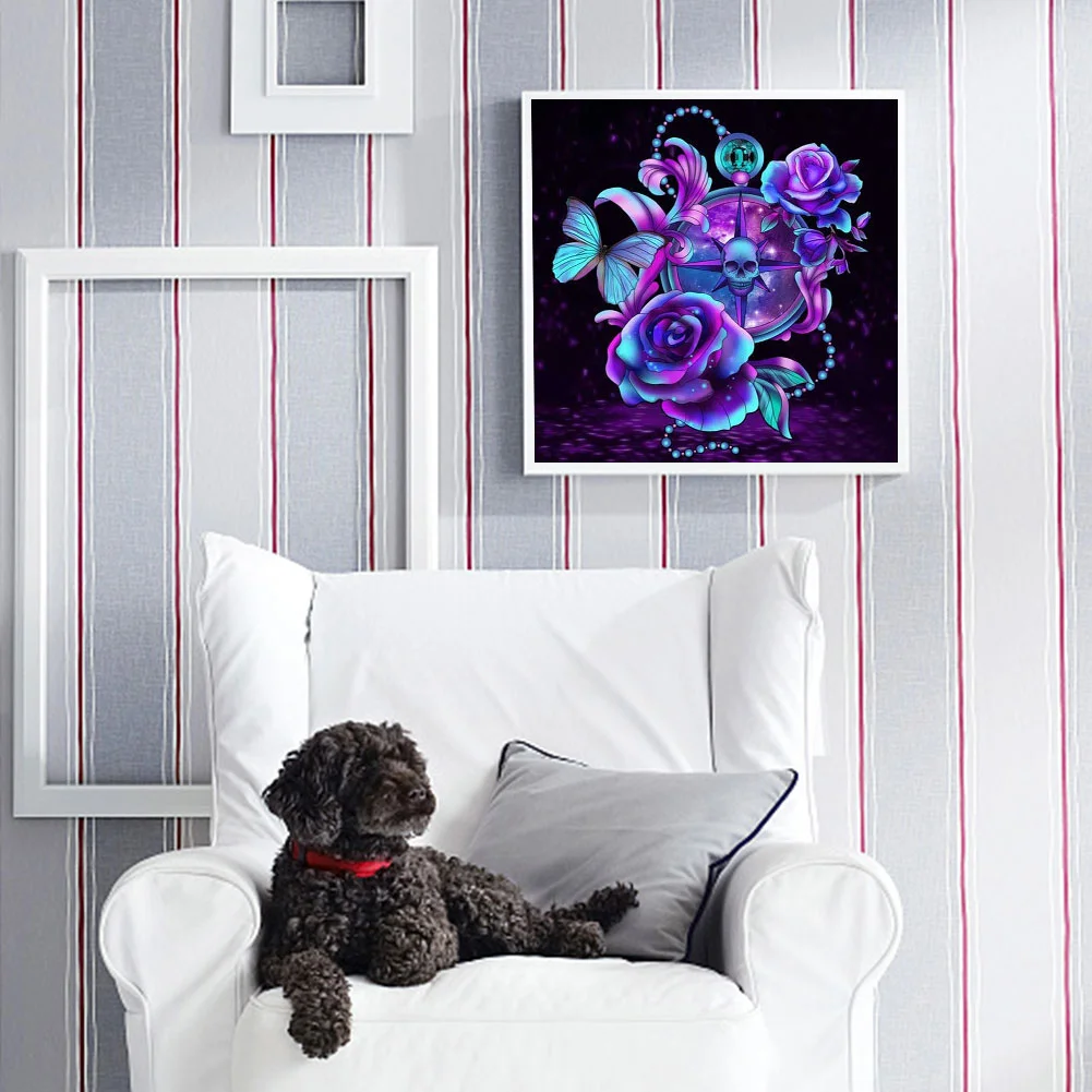 5D DIY Diamond Painting Kits Full Square Drill Skull Purple Rose Mosaic Picture
