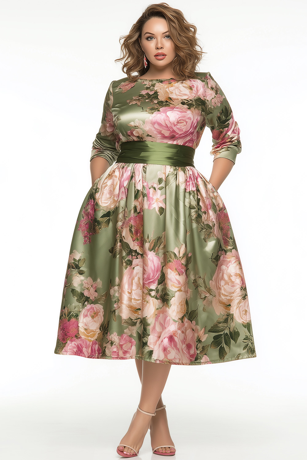 farm rio dress green Green Monstera Embroidery Midi Dress