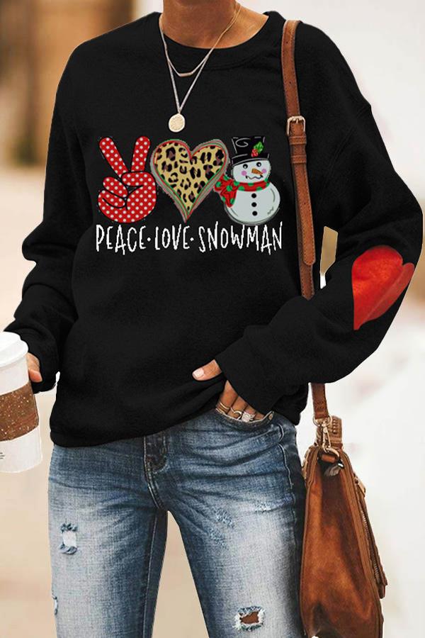 Download Peace Leopard Love Snowman Christmas Print Casual Sweatshirt