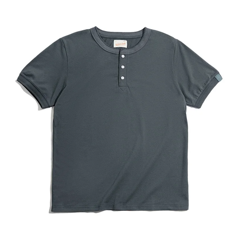American Retro Heavy Henley Collar Short Sleeve T-Shirt