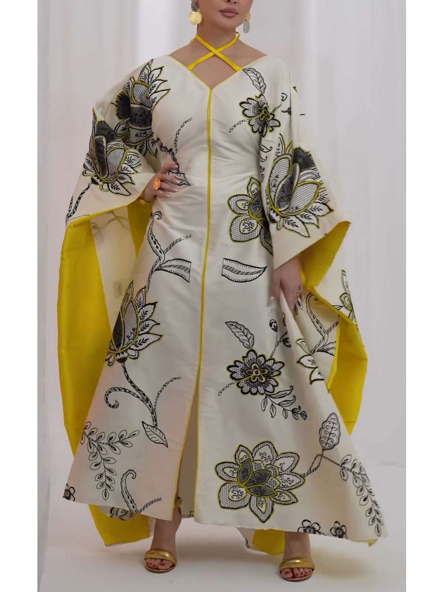 Elegant and Fresh V-neck Floral Pattern Dress | Oxredo Shop Ramadan Sale