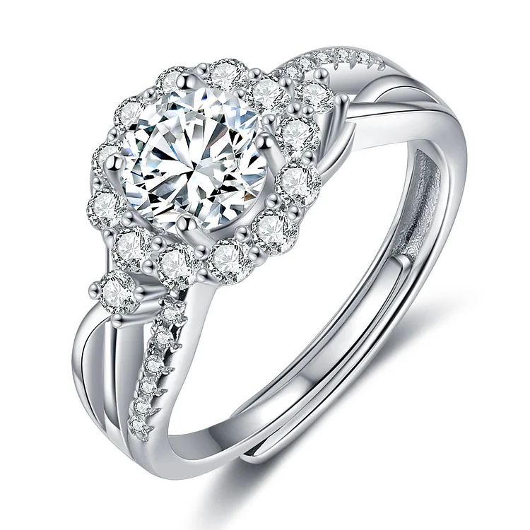 Flower Shape Moissanite Ring Classic Round Cut Engagement Rings Solitaire Ring with CZ Stones