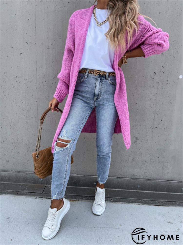 Casual Cotton-Blend Plain V Neck Off Shoulder Sleeve Cardigan | IFYHOME