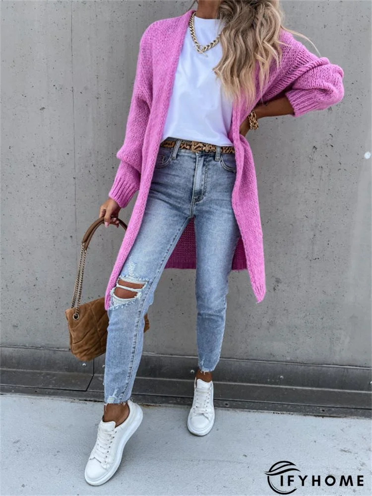 Casual Cotton-Blend Plain V Neck Off Shoulder Sleeve Cardigan | IFYHOME