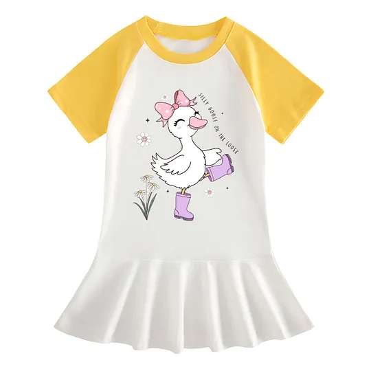 【18M-9Y】"Silly Goose On The Loose" Ruffle Dress For Girls