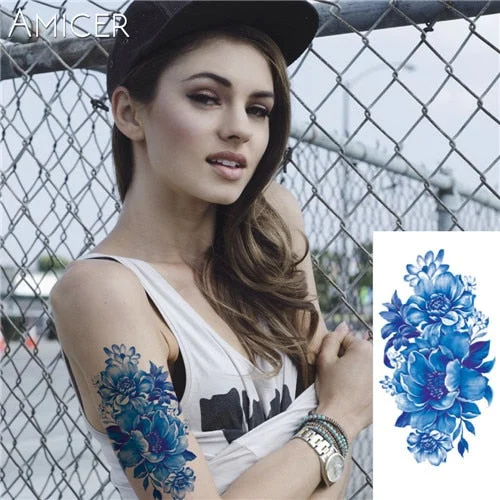 sexy romantic dark rose flowers Tattoo sleeve flash henna tattoos fake Waterproof temporary tattoos stickers translated tattoos
