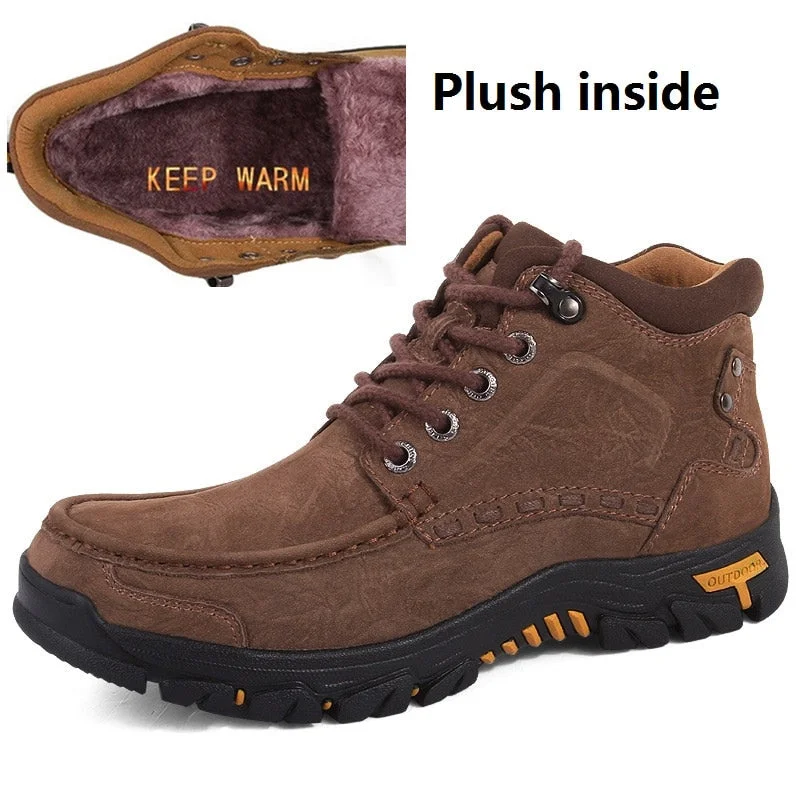 New Plush Super Warm Men's Winter Shoes Cow Leather Ankle Boots for Men Winter Snow Boots Male Casual Autumn Big Size 38-47