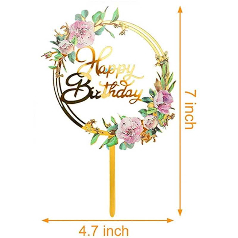 Acrylic Cake Topper Ins Style Floral Uv Color Printing Happy Birthday Dessert Decoration Plugin