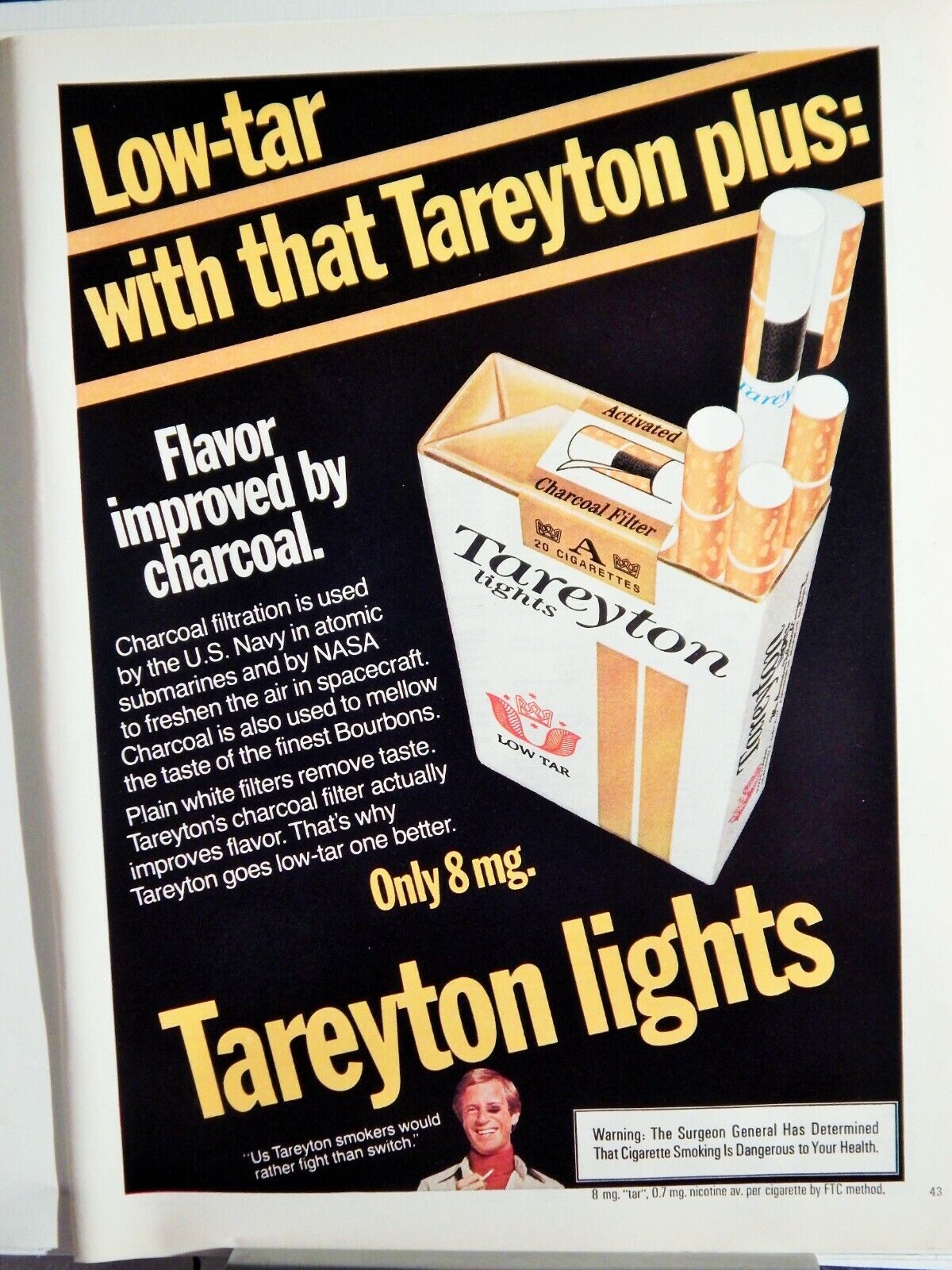 TAREYTON LIGHTS CIGARETTES ORIG. VTG 1977 Photo Poster painting AD,