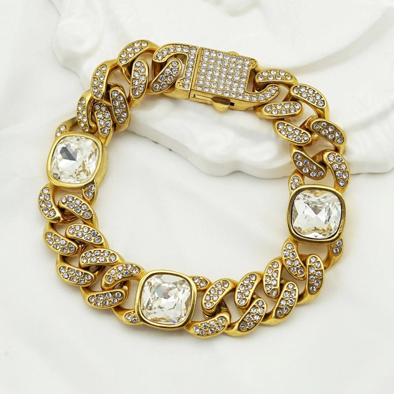 Hip-Hop Square Titanium Steel Inlay Rhinestones Unisex Bracelets