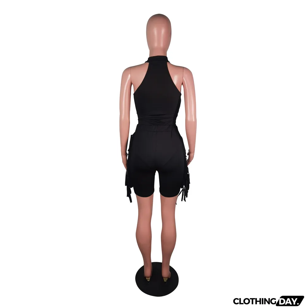 Women's fashion sports ofringed shorts two-piece set