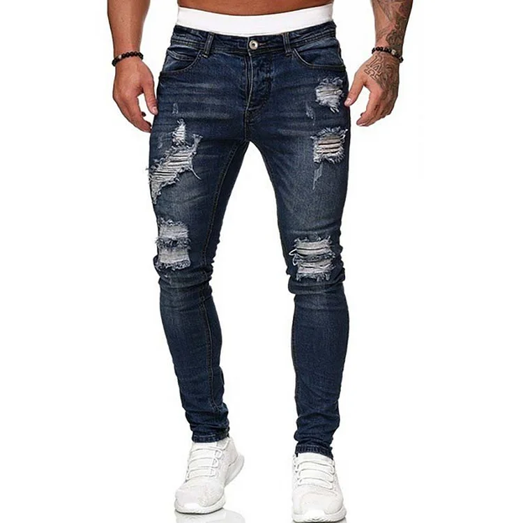 Men's ripped white slim fit jeans fashion pencil pants